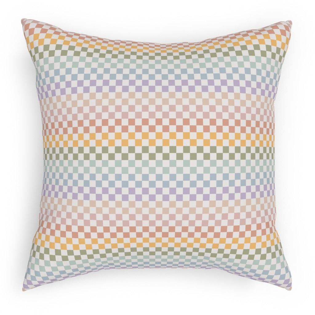 Boho Rainbow Checks Plaid - Multi Pillow, Woven, White, 18x18, Double Sided, Multicolor