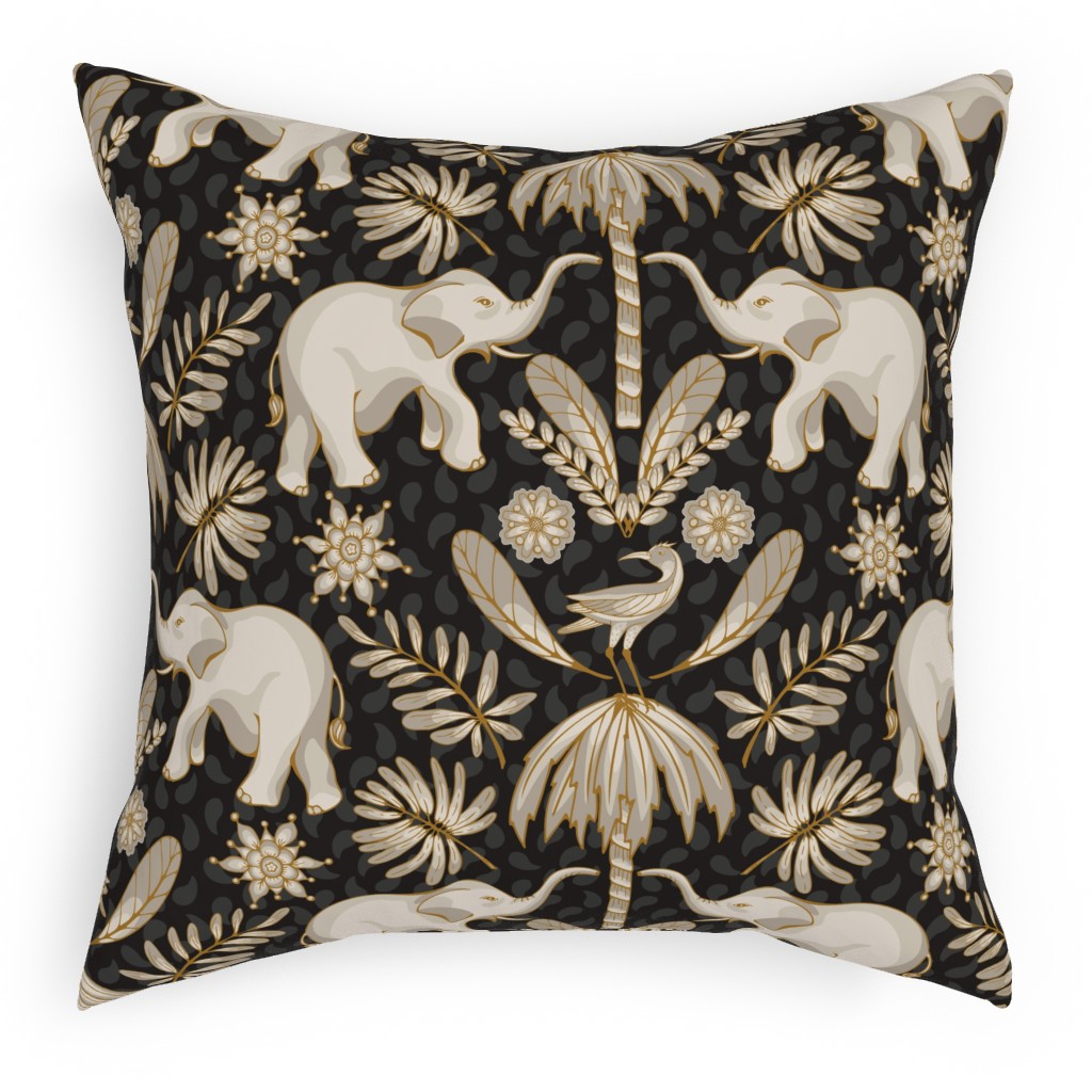 Elephant Love - Neutral on Dark Pillow, Woven, White, 18x18, Double Sided, Black