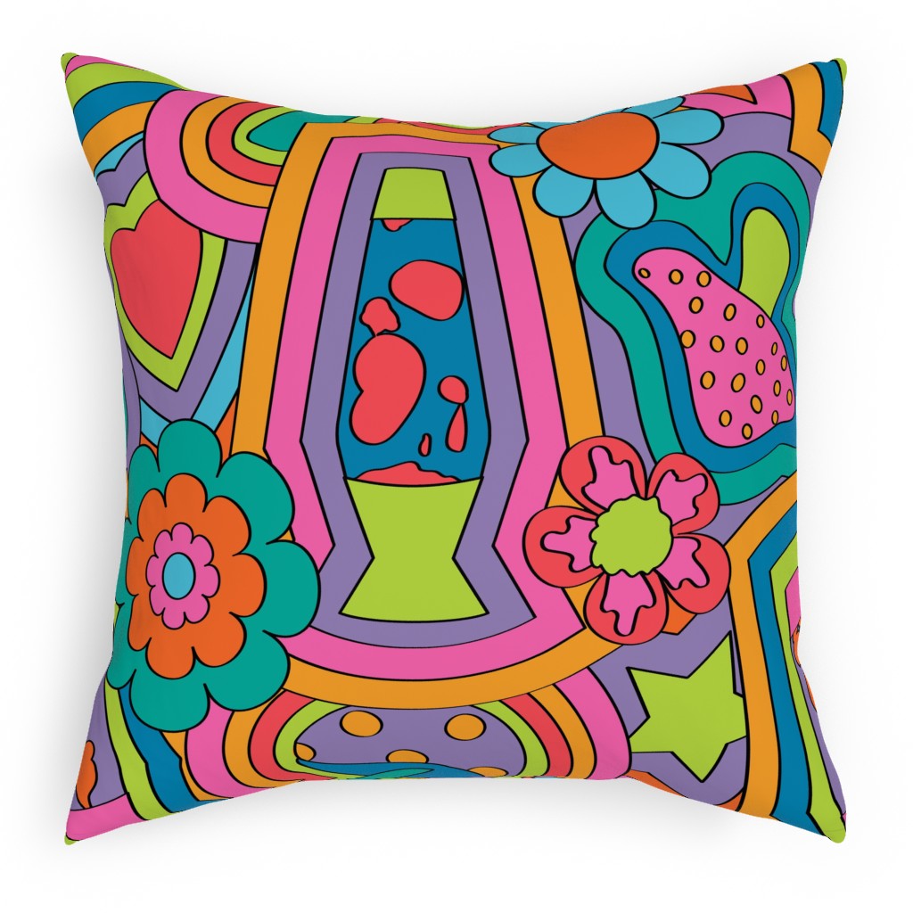 Psychedelic 60s Rainbow - Neon Pillow, Woven, White, 18x18, Double Sided, Multicolor