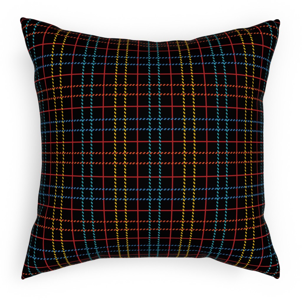 Grid Plaid - Dark Multi Pillow, Woven, White, 18x18, Double Sided, Black, Black