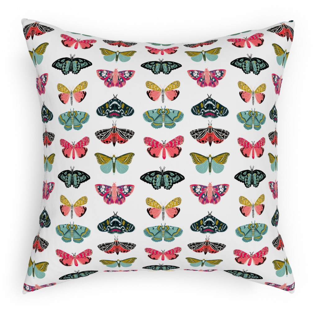 Moths and Butterflies Spring Garden - Light Pillow, Woven, White, 18x18, Double Sided, Multicolor