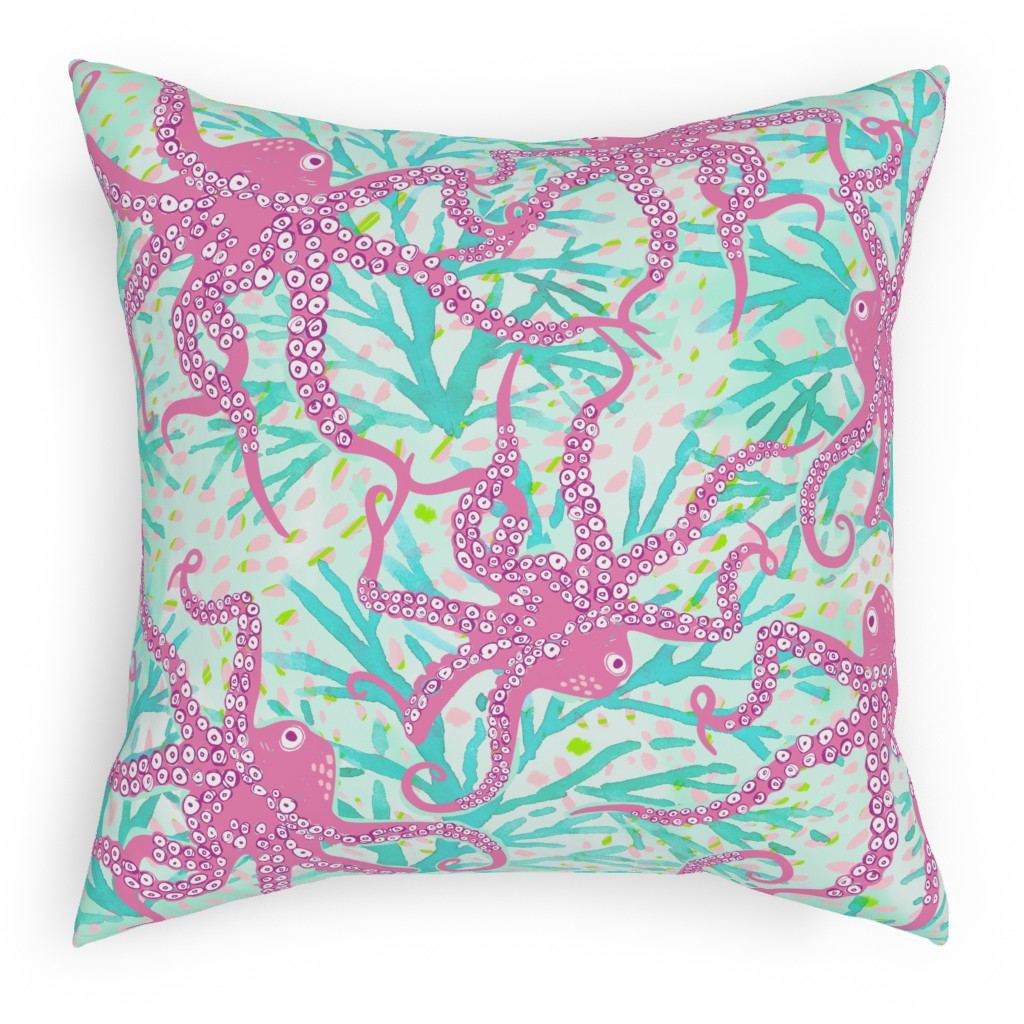 Oceana - Pink and Teal Pillow, Woven, White, 18x18, Double Sided, Multicolor