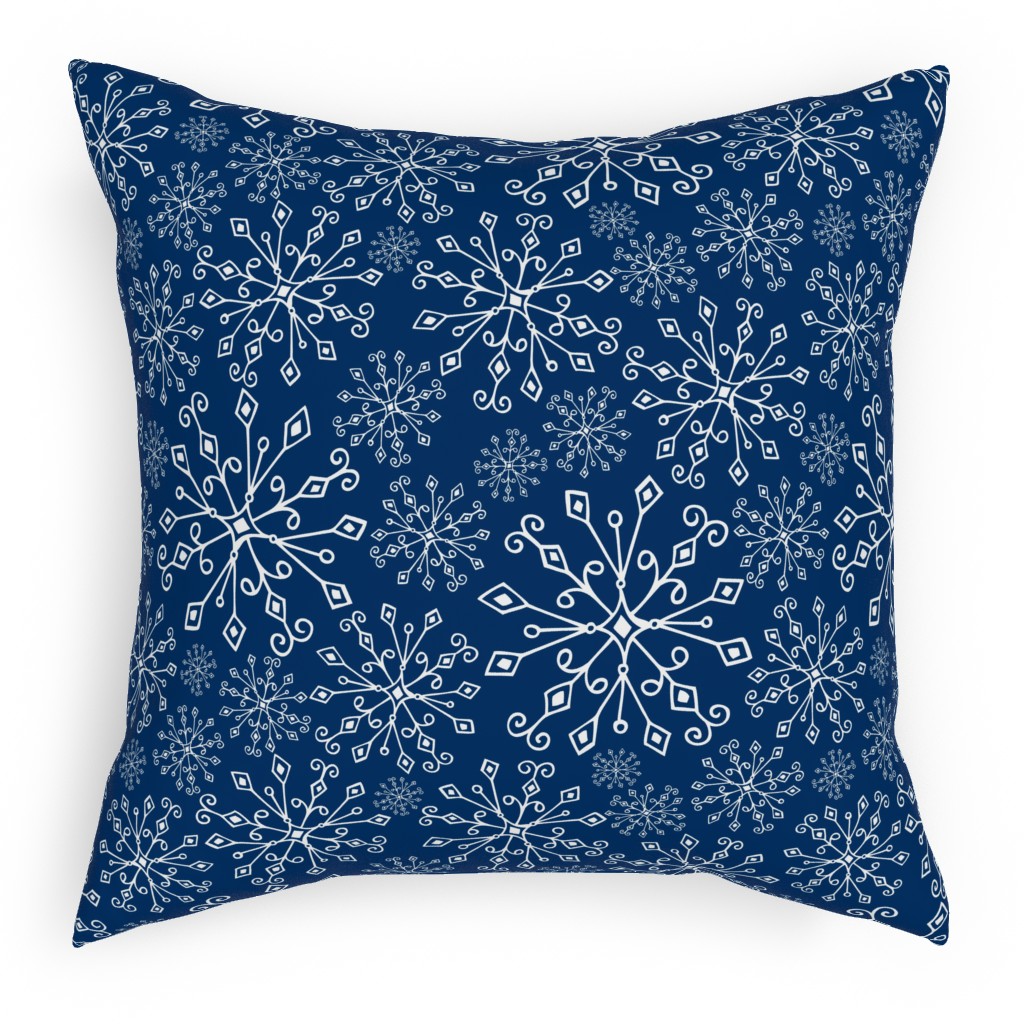 Frost Snowflakes Pillow, Woven, White, 18x18, Double Sided, Blue, Imperial