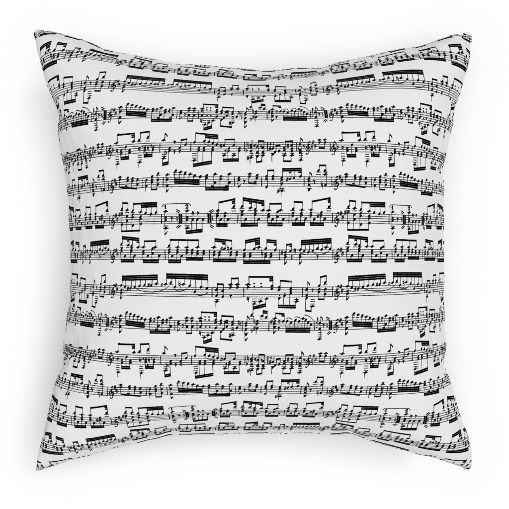 Sheet Music Pillow, Woven, White, 18x18, Double Sided, Black, White