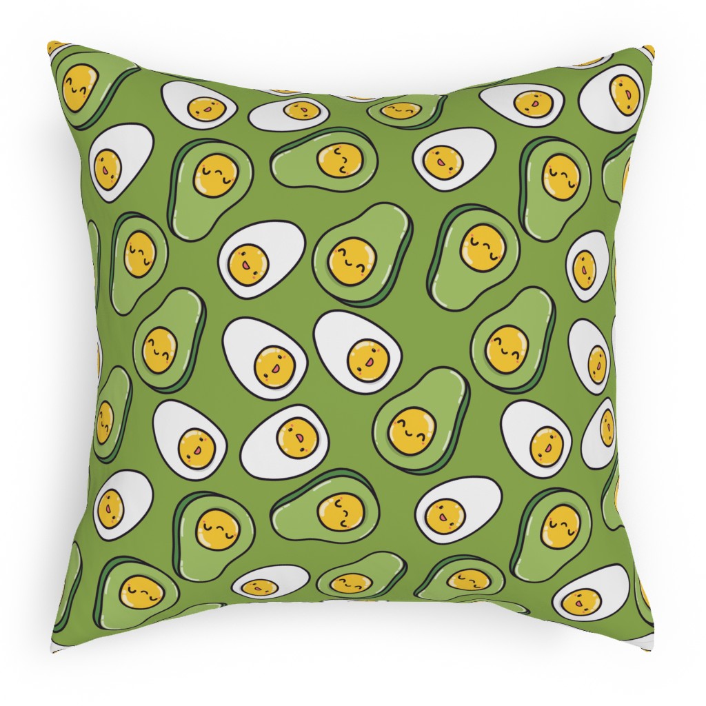 Cute Egg and Avocado - Green Pillow, Woven, White, 18x18, Double Sided, Green