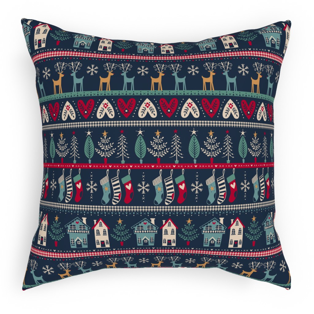 Vintage Nordic Christmas Pillow, Woven, White, 18x18, Double Sided, Multicolor, Seaweed