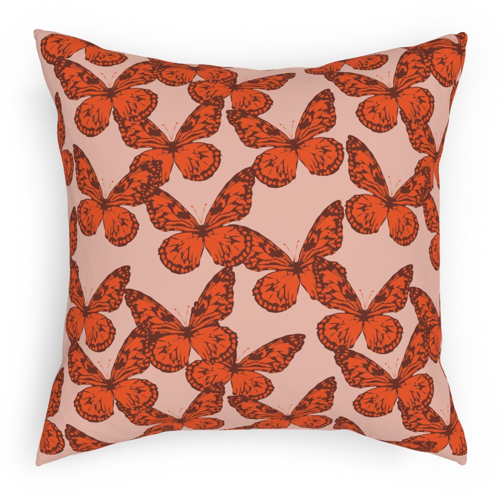 Butterfly Pillow, Woven, White, 18x18, Double Sided, Orange