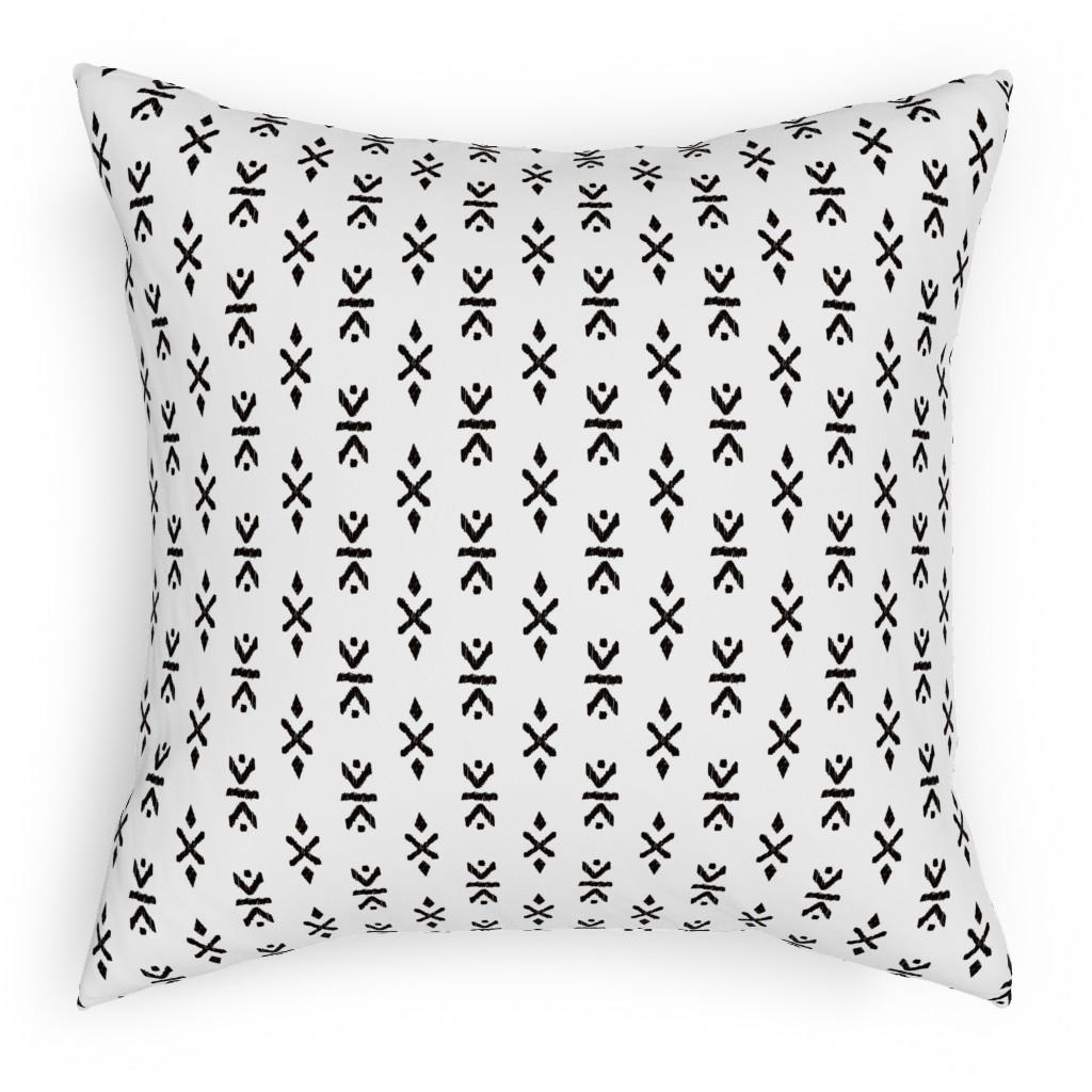 Monochrome Tribal Print - Neutral Pillow, Woven, White, 18x18, Double Sided, White, White