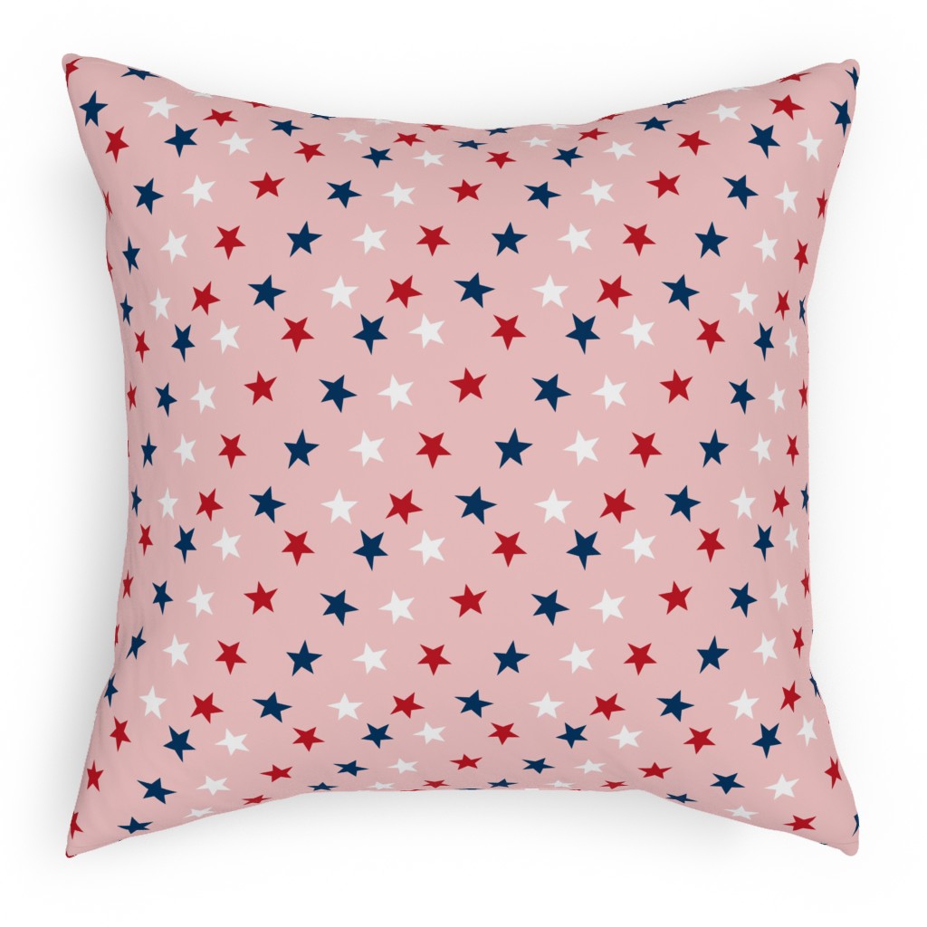 Patriotic Stars Pillow, Woven, White, 18x18, Double Sided, Pink, Bright Pink