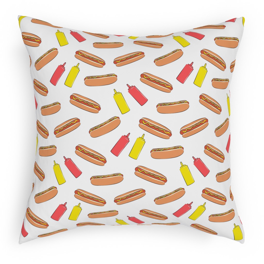Hot Dogs Ketchup and Mustard - Multicolor Pillow, Woven, White, 18x18, Double Sided, Beige