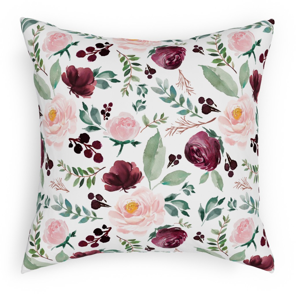 Wild At Heart Florals on White Pillow, Woven, White, 18x18, Double Sided, Pink, Bright Pink