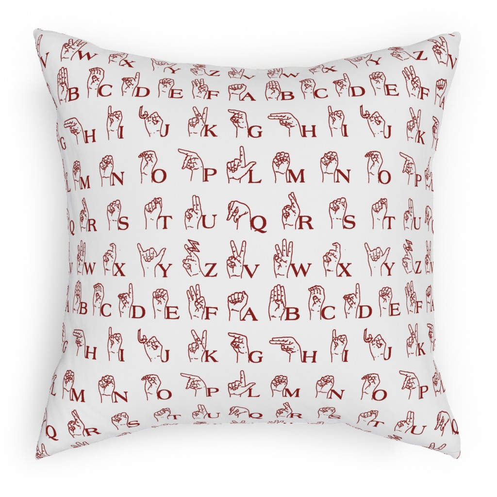 Sign Language Alphabet Pillow, Woven, White, 18x18, Double Sided, Brown, Chestnut