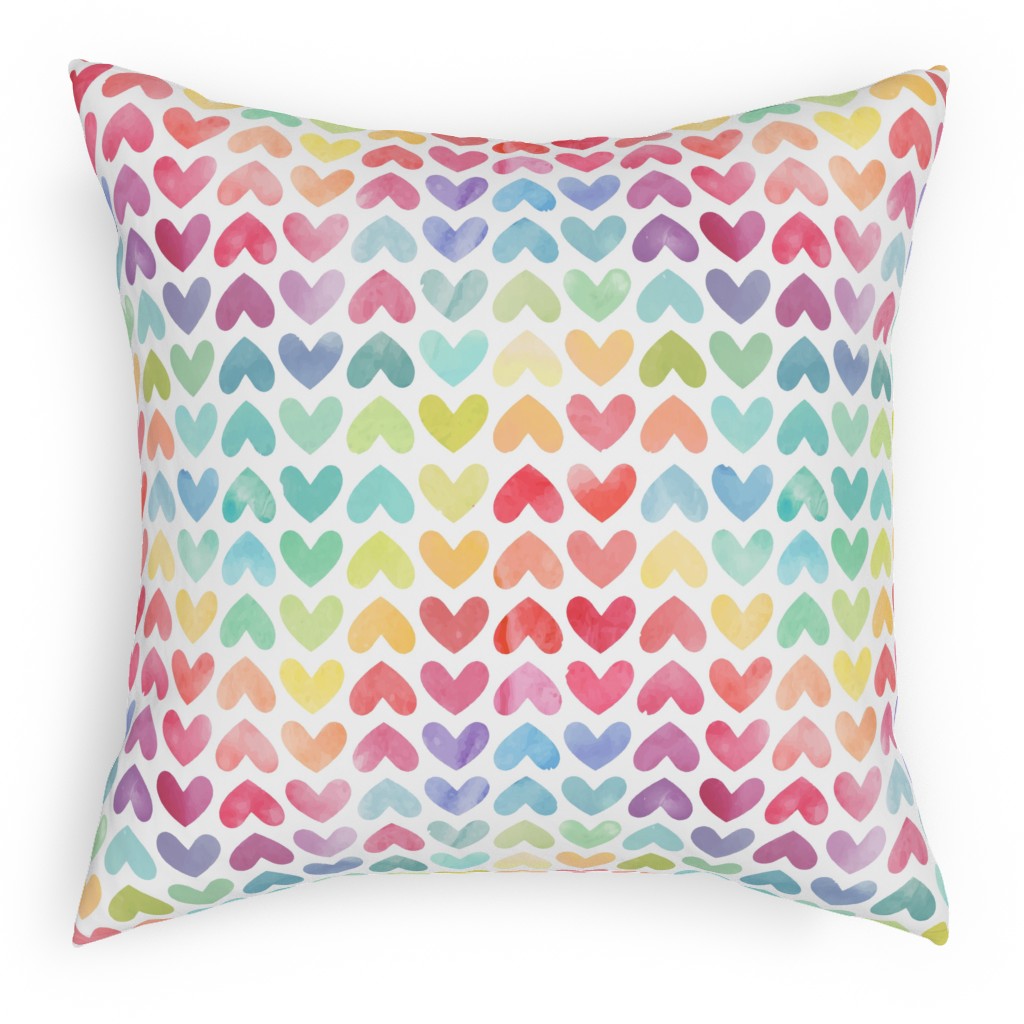Rainbow Hearts - Multi Pillow, Woven, White, 18x18, Double Sided, Multicolor