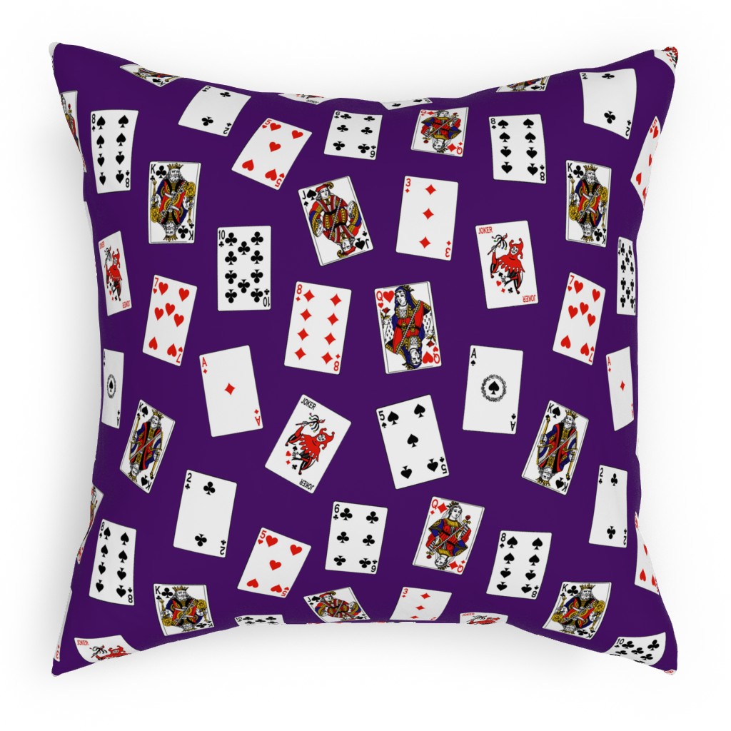 Scattered Playing Cards Pillow, Woven, White, 18x18, Double Sided, Purple, Purple