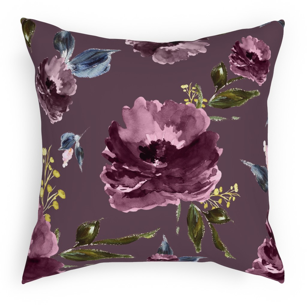 Amaranda Blooms - Plum Pillow, Woven, White, 18x18, Double Sided, Purple