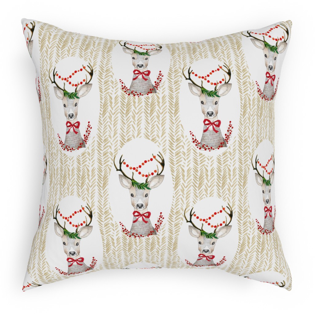 Holiday Fancy Deer Pillow, Woven, White, 18x18, Double Sided, Multicolor