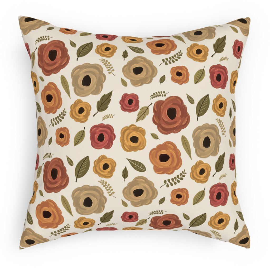 Fall Flowers - Light Pillow, Woven, White, 18x18, Double Sided, Multicolor