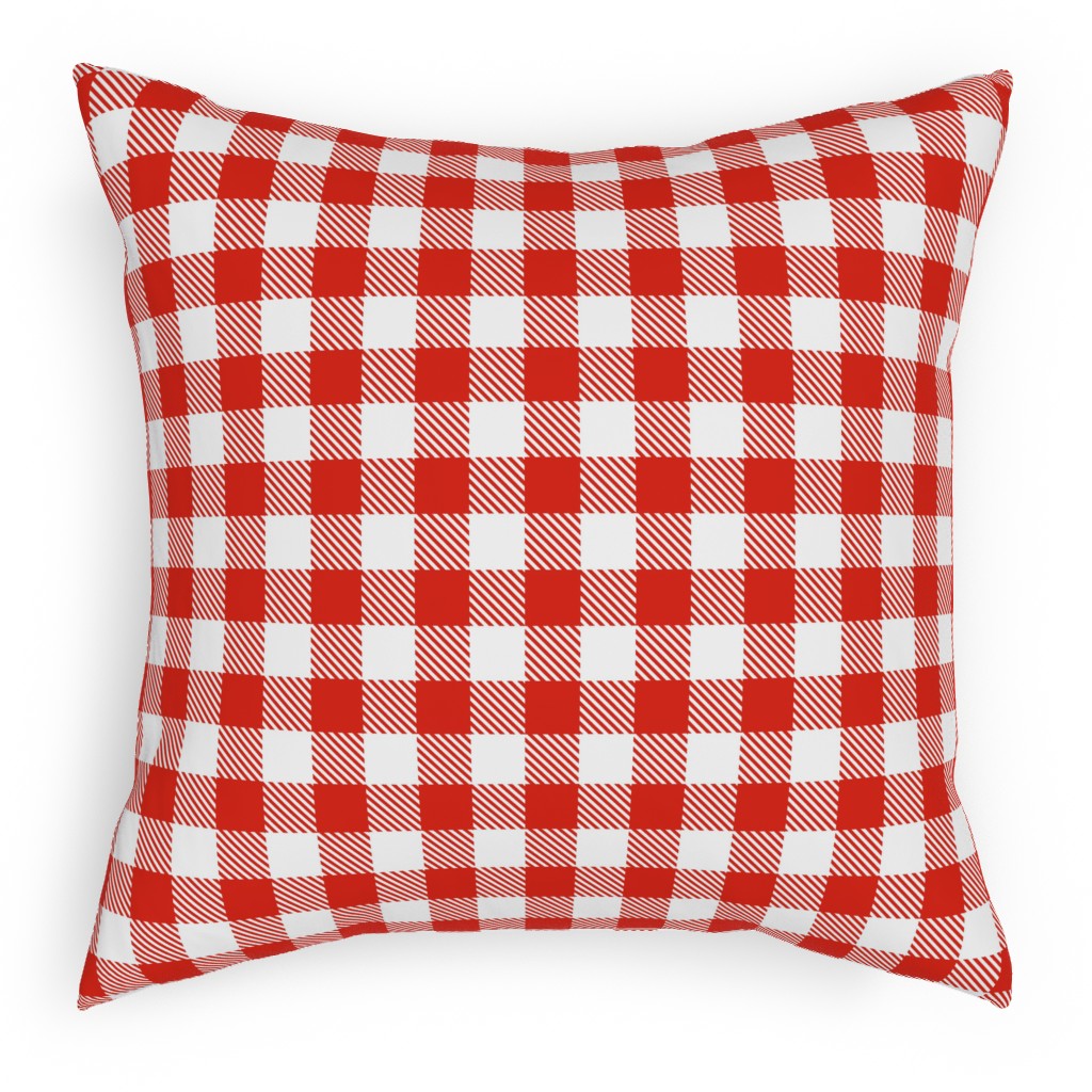Red Gingham Pattern Pillow, Woven, White, 18x18, Double Sided, Red