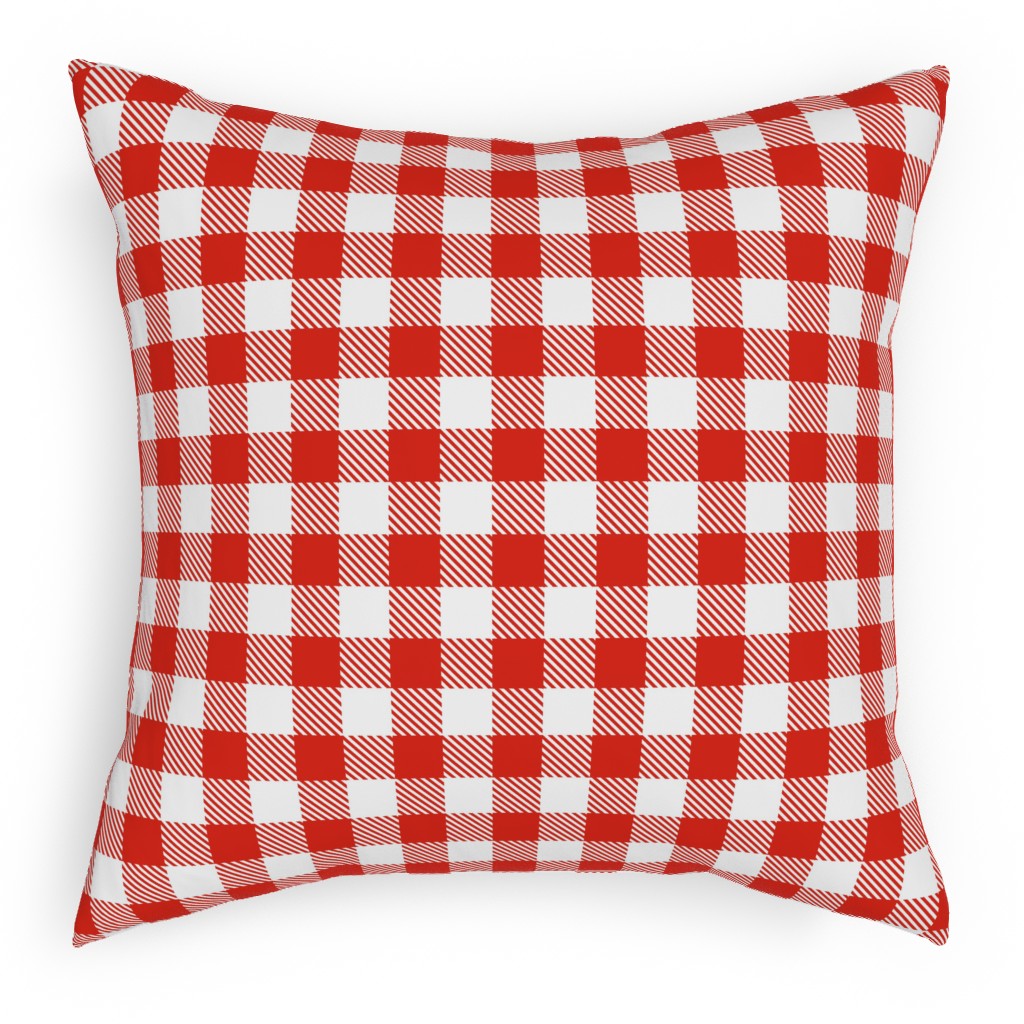 Red Gingham Pattern Pillow, Woven, White, 18x18, Double Sided, Red, Red