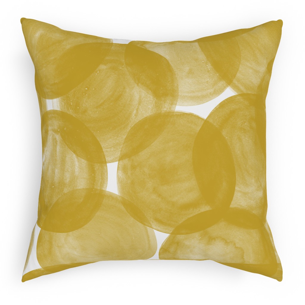 Watercolor Dots - Yellow Pillow, Woven, White, 18x18, Double Sided, Yellow