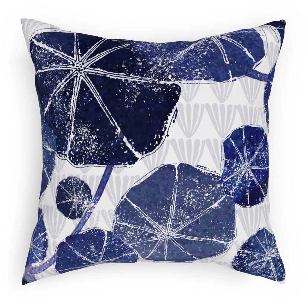 Art Deco Inspired Leaves - Blue Pillow, Woven, White, 18x18, Double Sided, Blue
