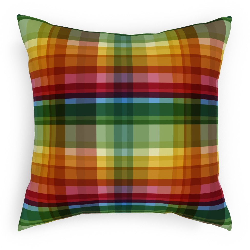 Gingham Rainbow Check Pillow, Woven, White, 18x18, Double Sided, Multicolor