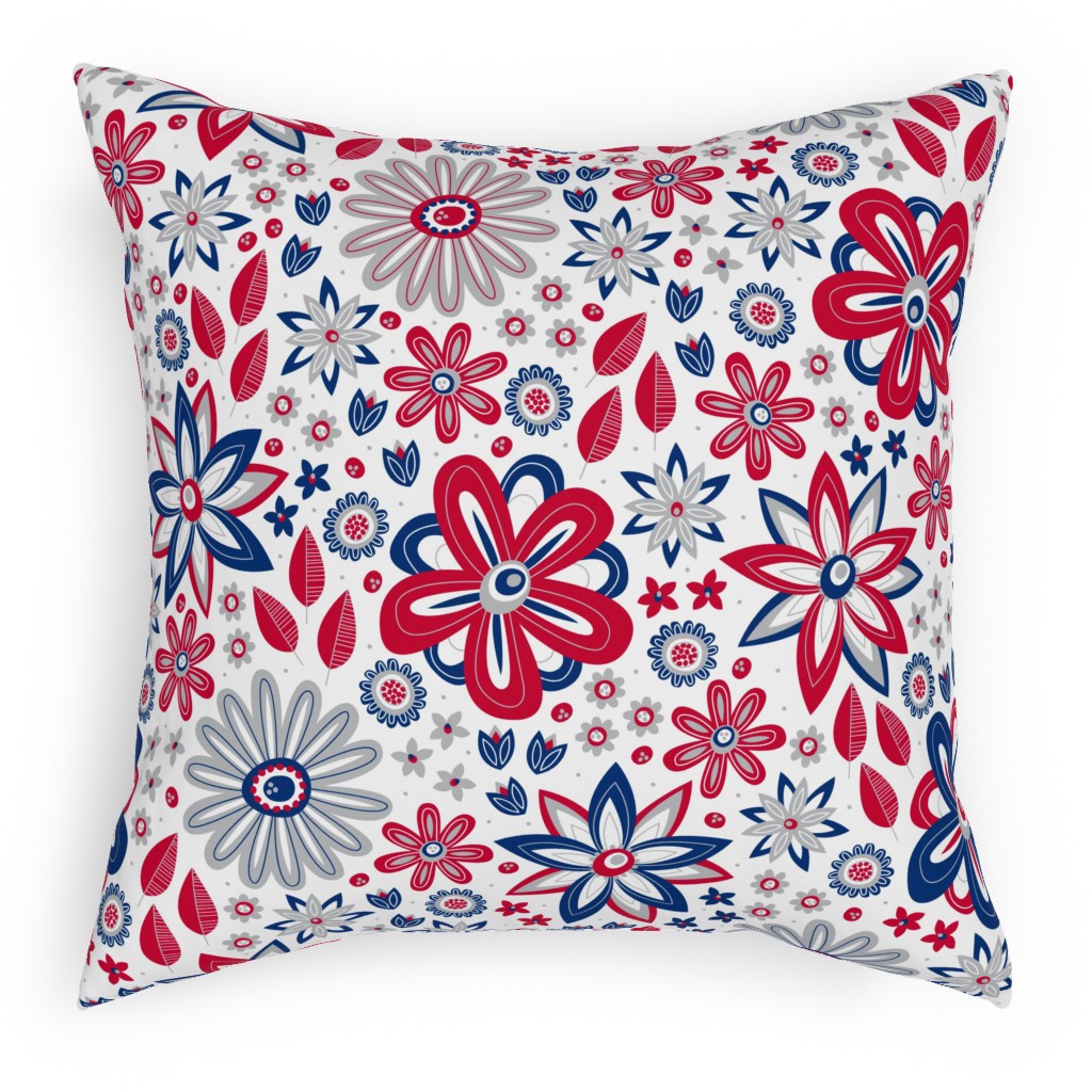 Bohemian Fields - Red, White and Blue Pillow, Woven, White, 18x18, Double Sided, Red