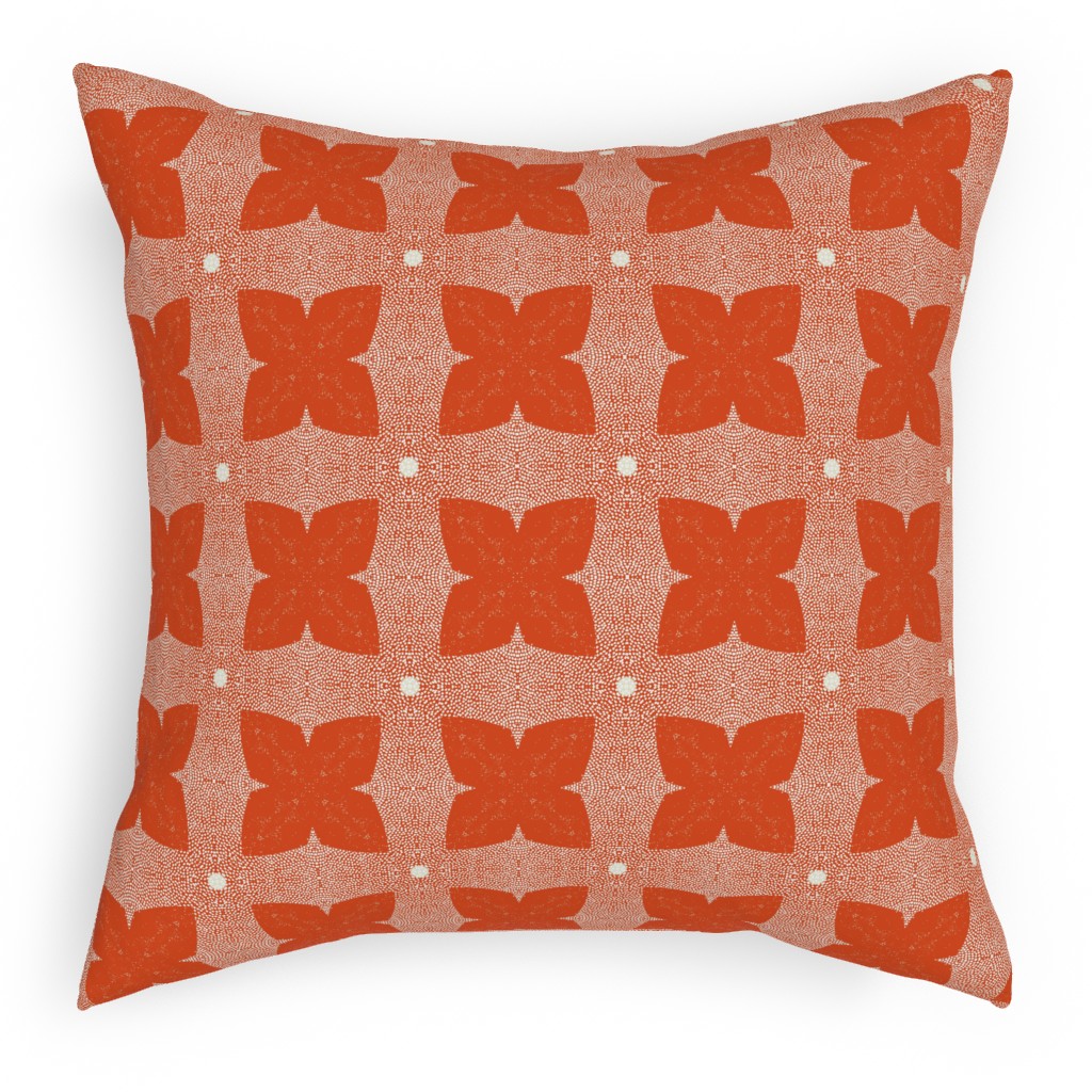 Red Geo Garden - Red Pillow, Woven, White, 18x18, Double Sided, Red, Red