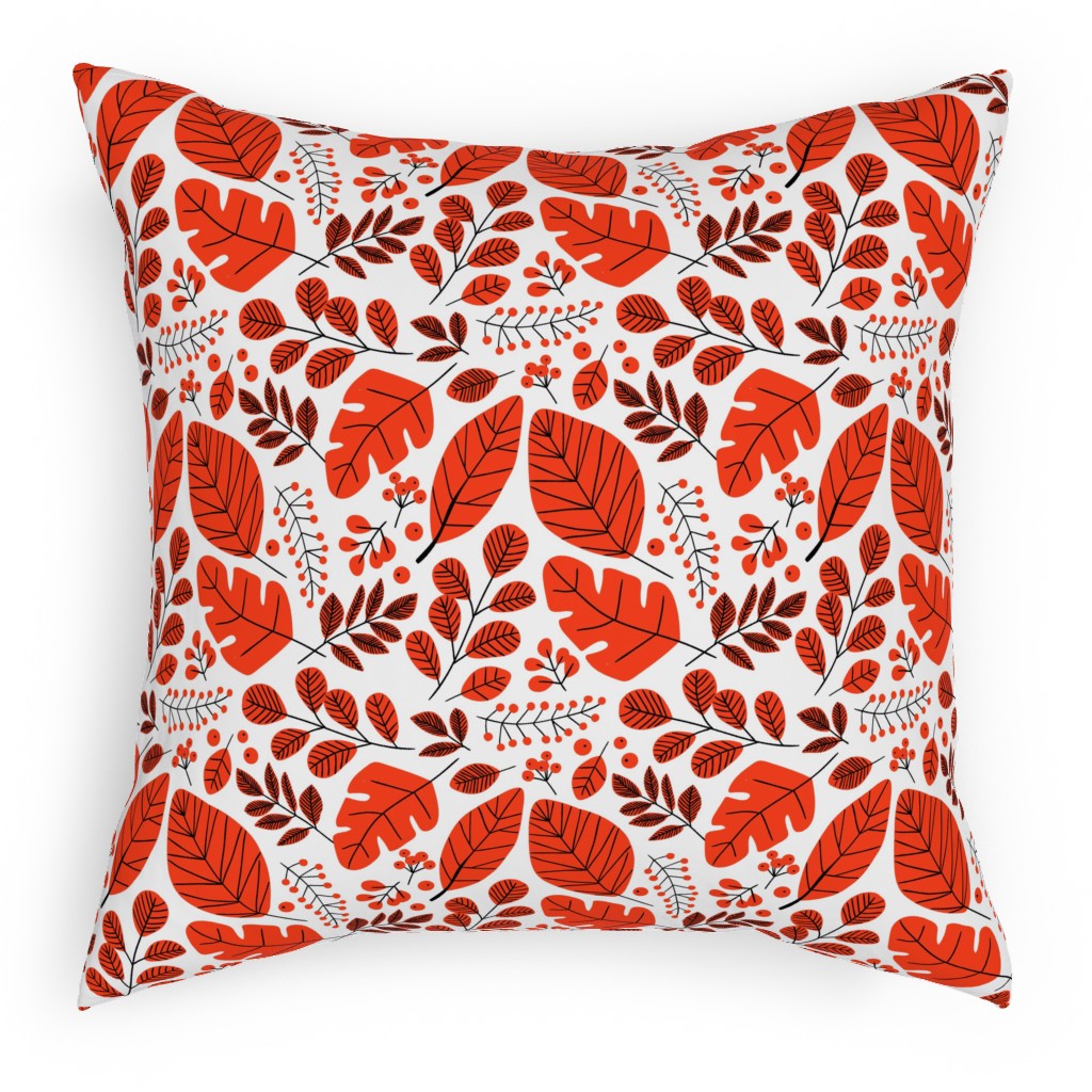 Red Leaves Pillow, Woven, White, 18x18, Double Sided, Red, Red