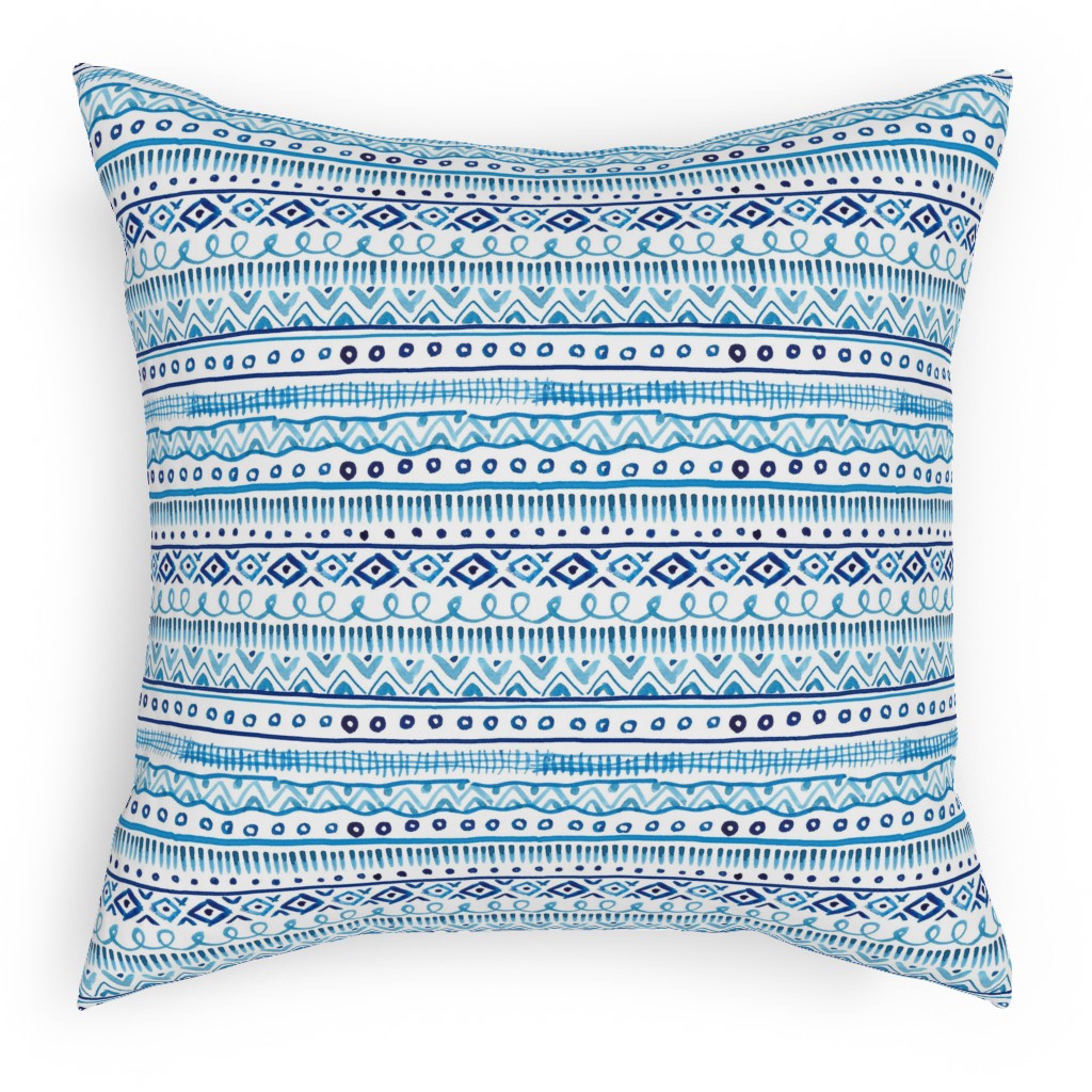 Painted Stripe - Blue Pillow, Woven, White, 18x18, Double Sided, Blue