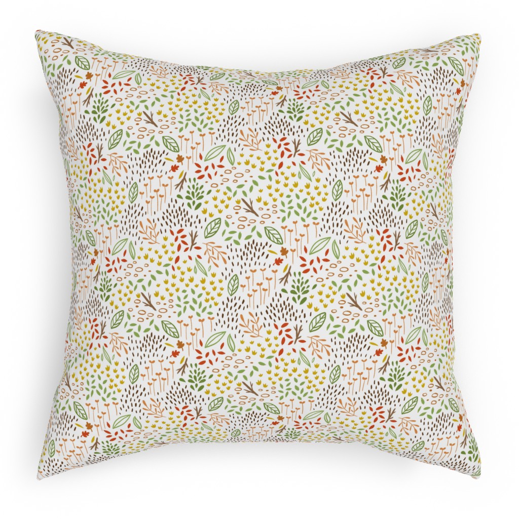 Tiny Leaves - Multi Pillow, Woven, White, 18x18, Double Sided, Multicolor