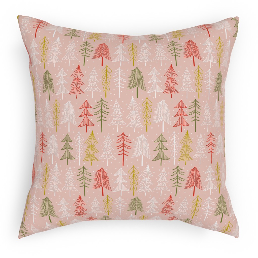 Oh' Christmas Tree Pillow, Woven, White, 18x18, Double Sided, Pink, Sand