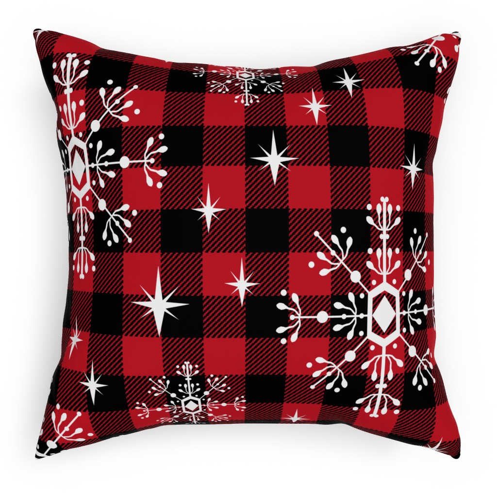 Buffalo Plaid Snowflakes Pillow, Woven, White, 18x18, Double Sided, Red