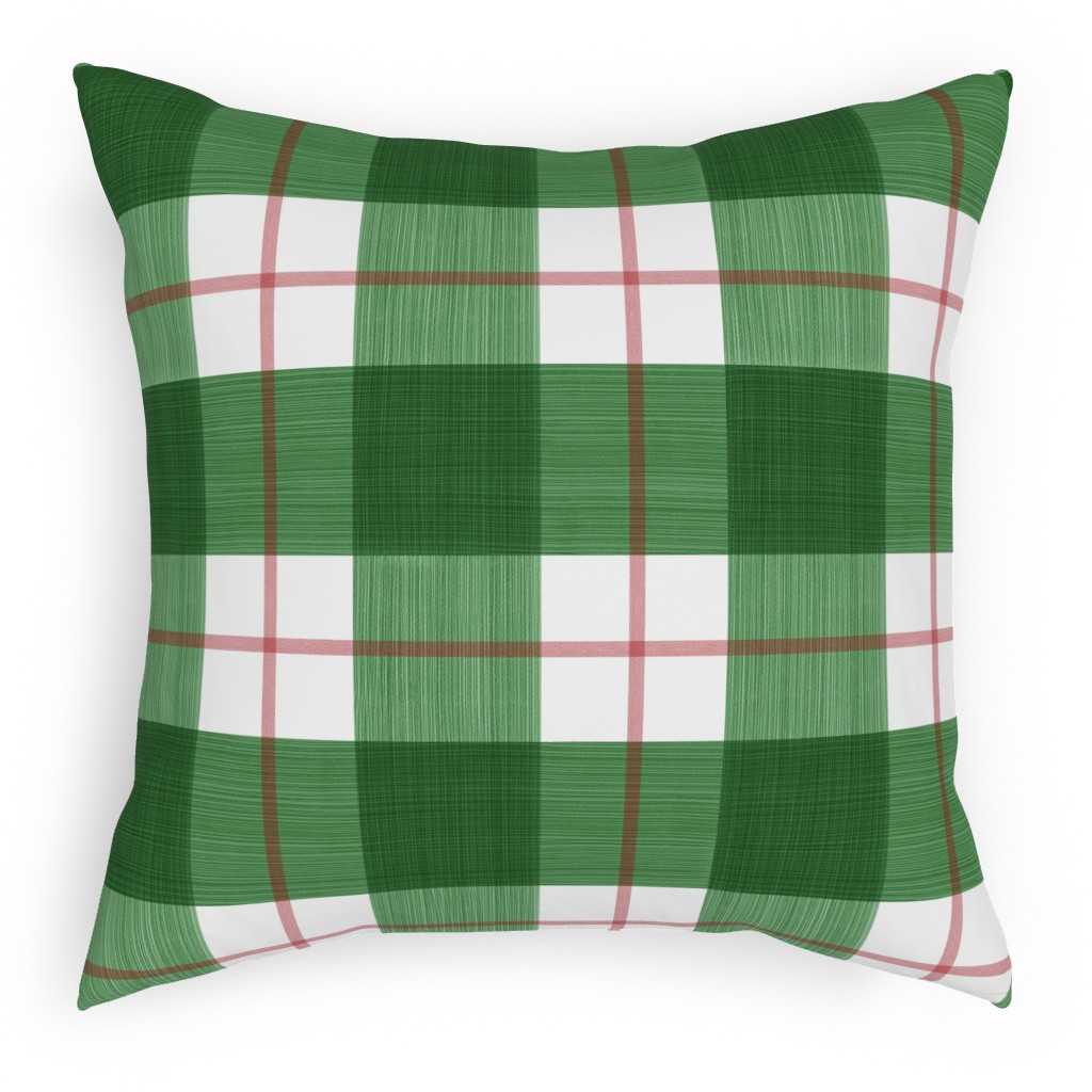 Double Plaid Pillow, Woven, White, 18x18, Double Sided, Green, Avocado