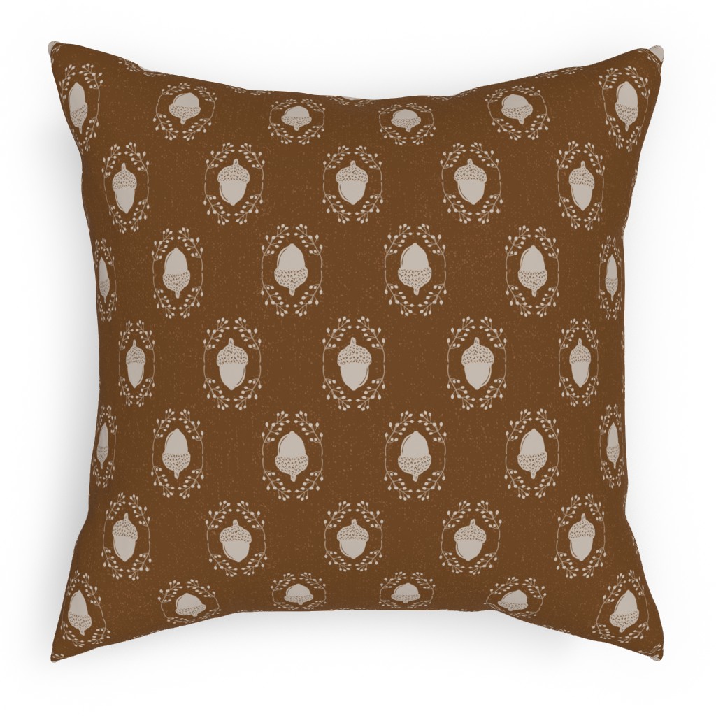 Autumn Acorn Rosehip Textured Damask Pillow, Woven, White, 18x18, Double Sided, Brown, Sap