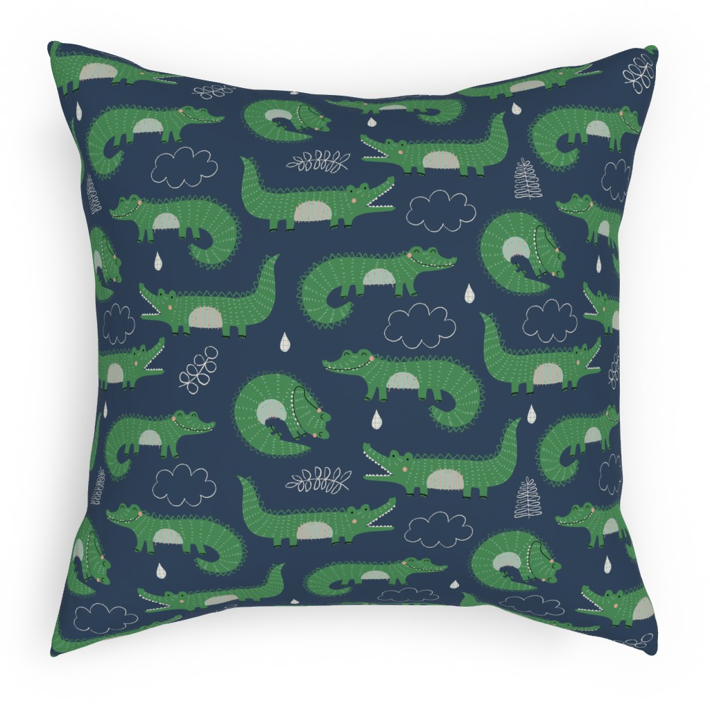Cute Alligators - Green Pillow, Woven, White, 18x18, Double Sided, Green