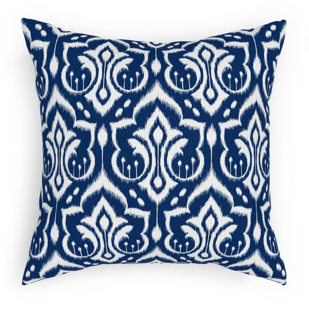 Ikat Damask - Midnight Navy Pillow, Woven, White, 18x18, Double Sided, Blue