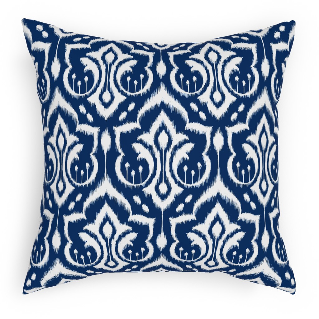 Ikat Damask - Midnight Navy Pillow, Woven, White, 18x18, Double Sided, Blue, True Blue