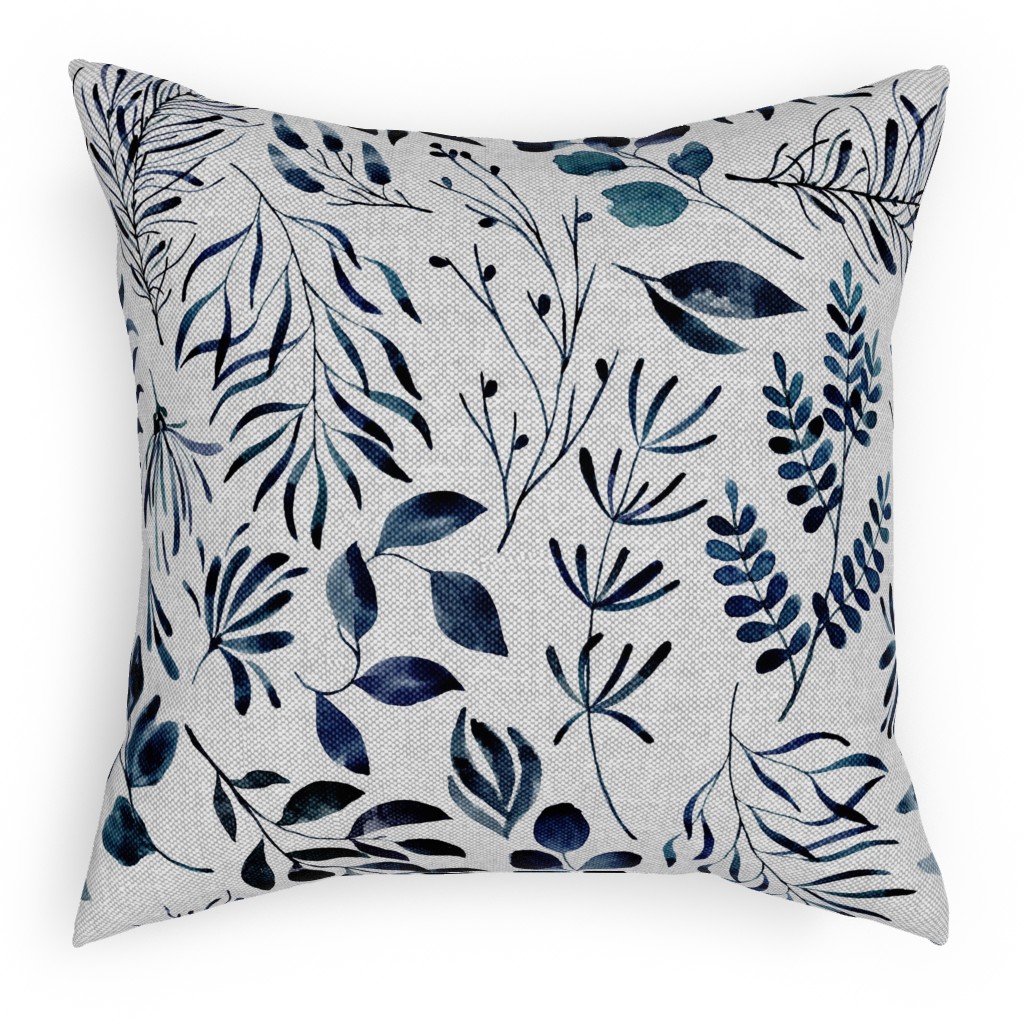 Leaves Nature Botanical Prints Pillow, Woven, White, 18x18, Double Sided, Blue