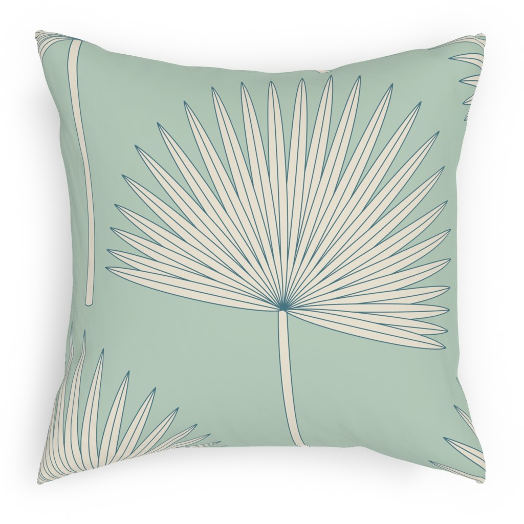 Boho Sunshine Palm Leaves Pillow, Woven, White, 18x18, Double Sided, Green