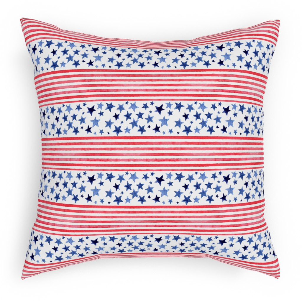 Watercolor Stars and Stripes - Red White and Blue Pillow, Woven, White, 18x18, Double Sided, Red, Red
