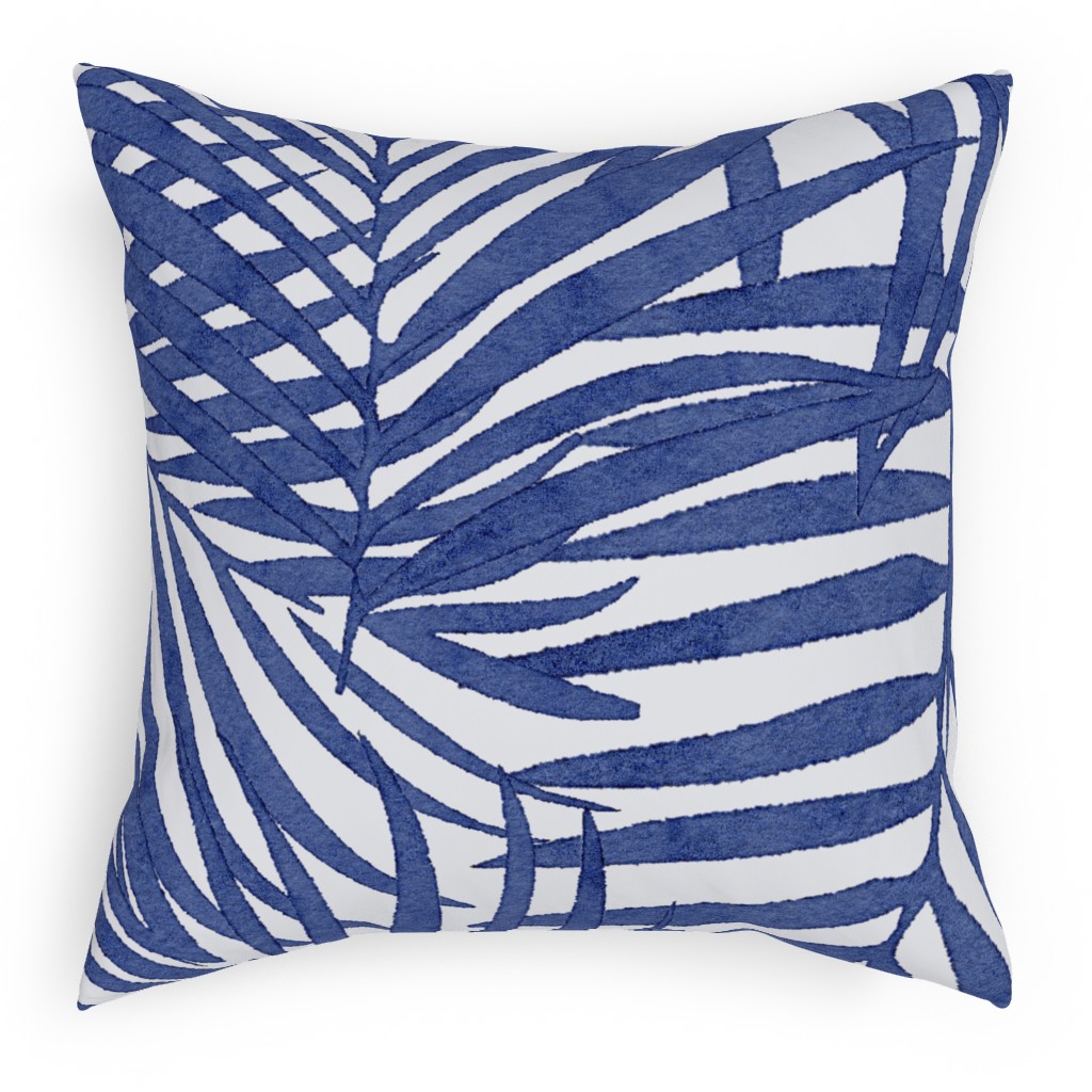 Watercolor Fronds - Cobalt Pillow, Woven, White, 18x18, Double Sided, Blue