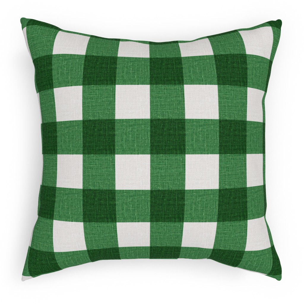 Gingham Linen - Green Pillow, Woven, White, 18x18, Double Sided, Green