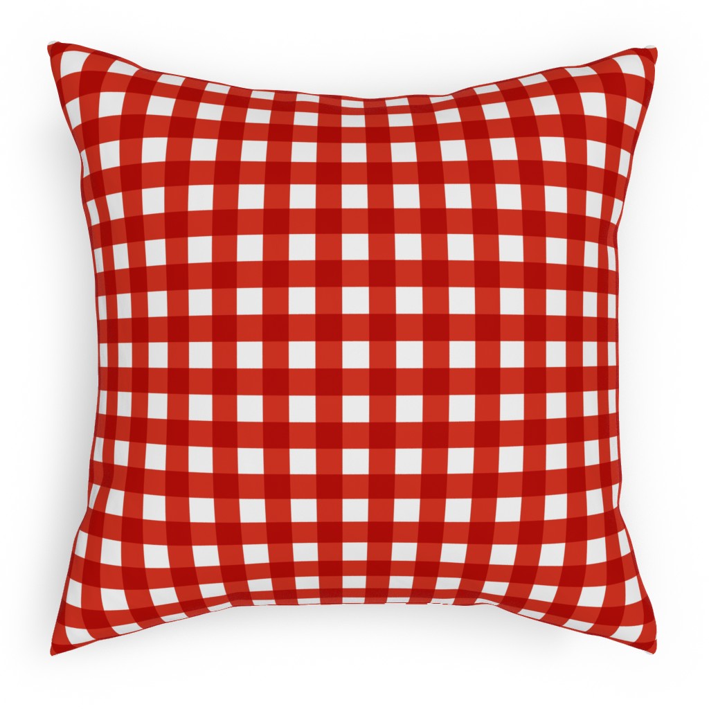 Gingham Plaid Check Pillow, Woven, White, 18x18, Double Sided, Red