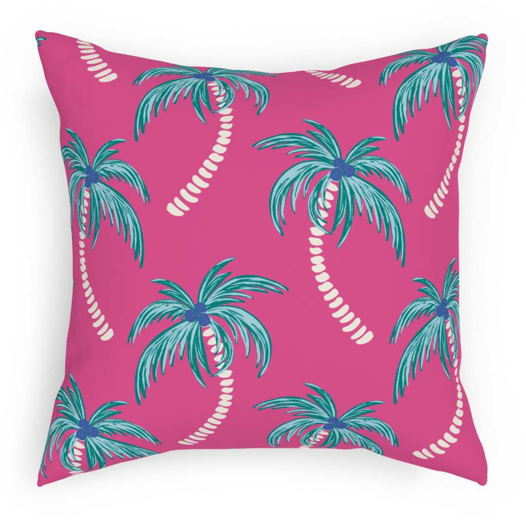Tropical Palms Pillow, Woven, White, 18x18, Double Sided, Pink