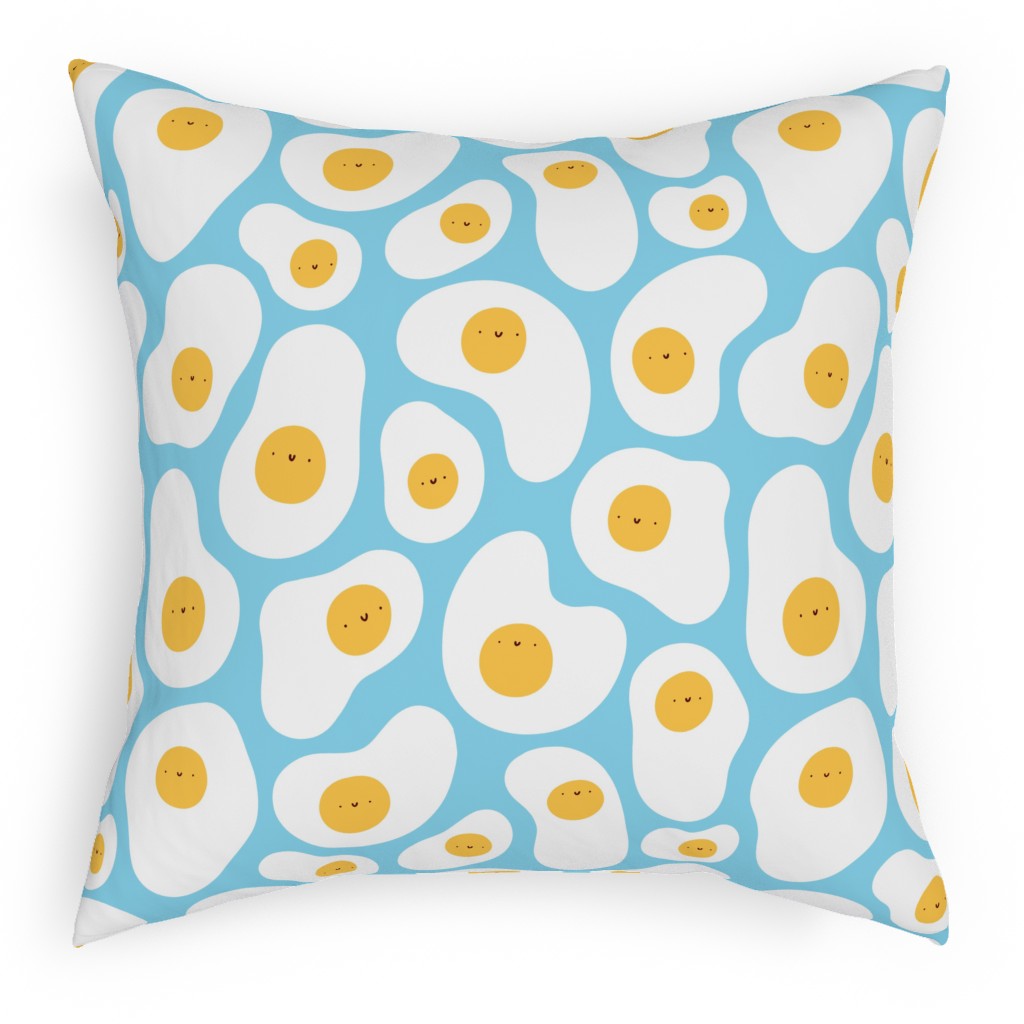 Cute Fried Eggs - Blue Pillow, Woven, White, 18x18, Double Sided, Blue