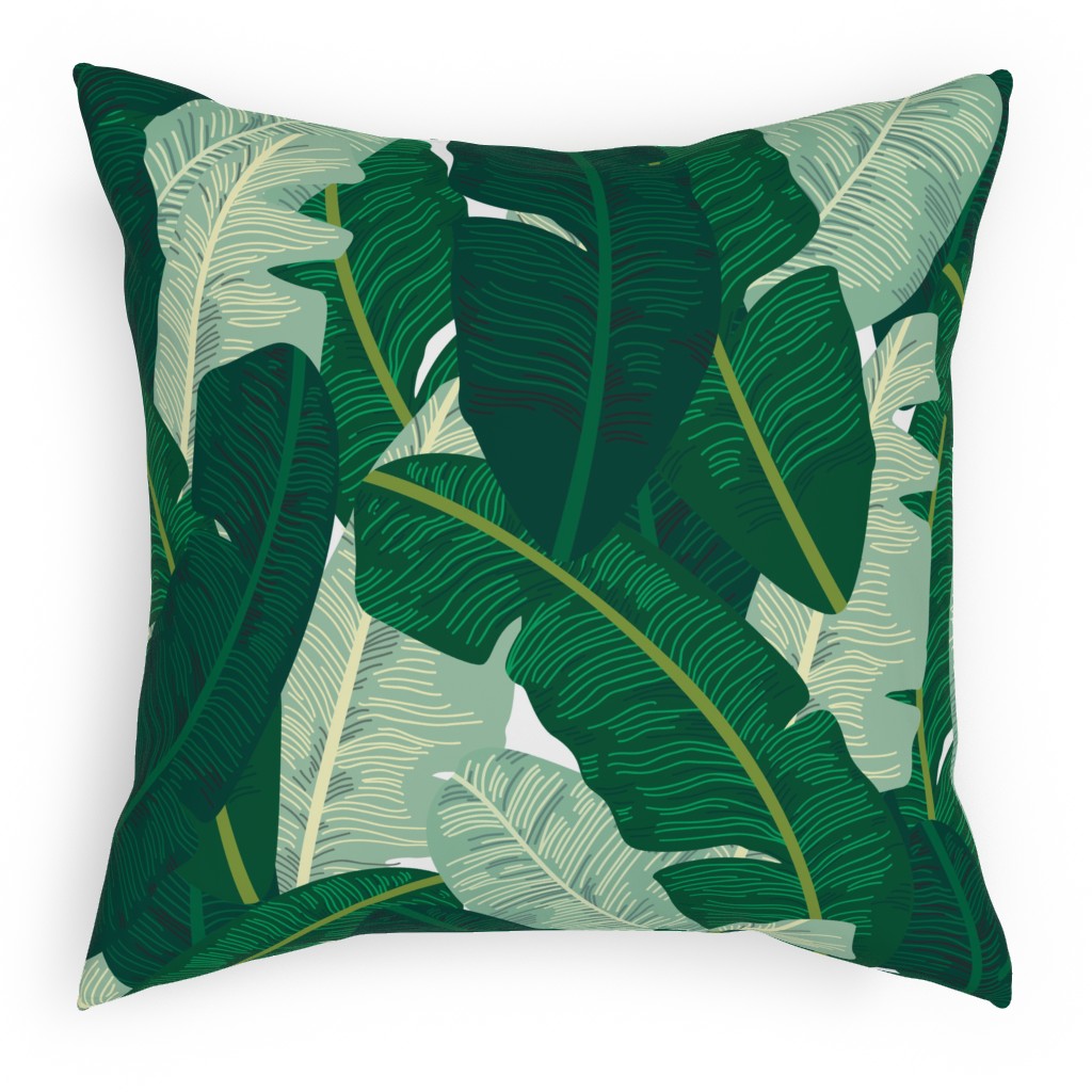 Classic Banana Leaves - Palm Springs Green Pillow, Woven, White, 18x18, Double Sided, Green