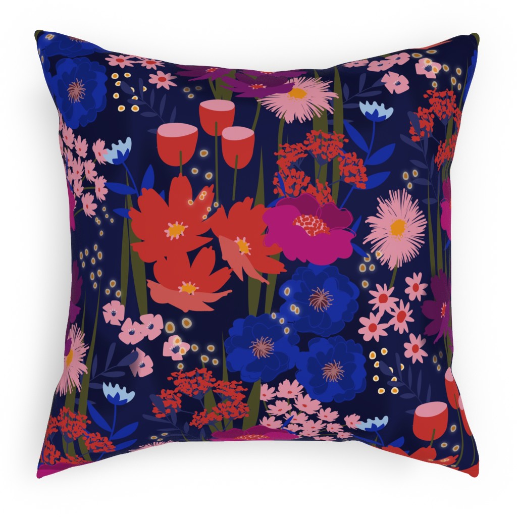 Summer Nights Floral - Dark Pillow, Woven, White, 18x18, Double Sided, Multicolor