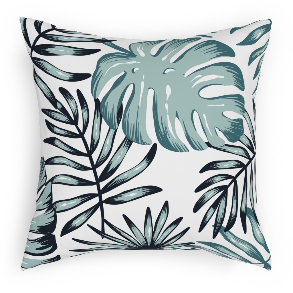 Tropical Leaves - Green Pillow, Woven, White, 18x18, Double Sided, Green, Classic Green
