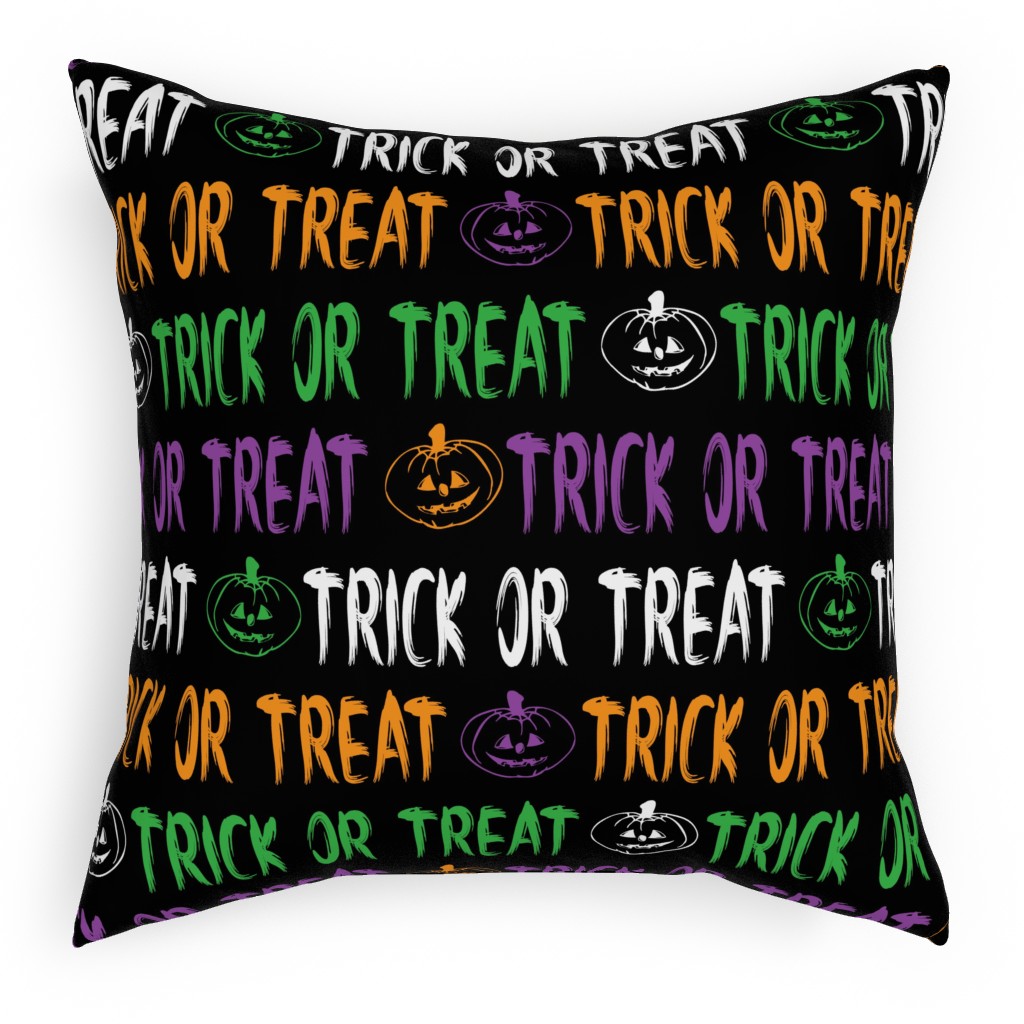 Trick or Treat Halloween Typography - Multi Pillow, Woven, White, 18x18, Double Sided, Multicolor